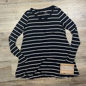 Motherhood Maternity Blouse Tunic Striped Shirt Black White Pullover Relaxed Fit